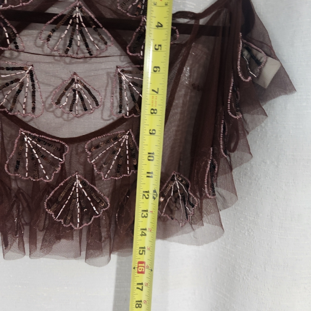 FREE PEOPLE Sz S Chic Sheer Brown Embellished Women's Blouse - Picture 5 of 7